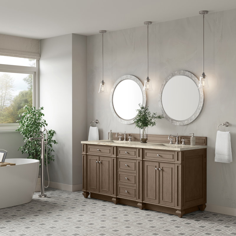 Meuble-lavabo double l 72 po Bristol, Blanc de Carrare, Brun selle, 8 po
