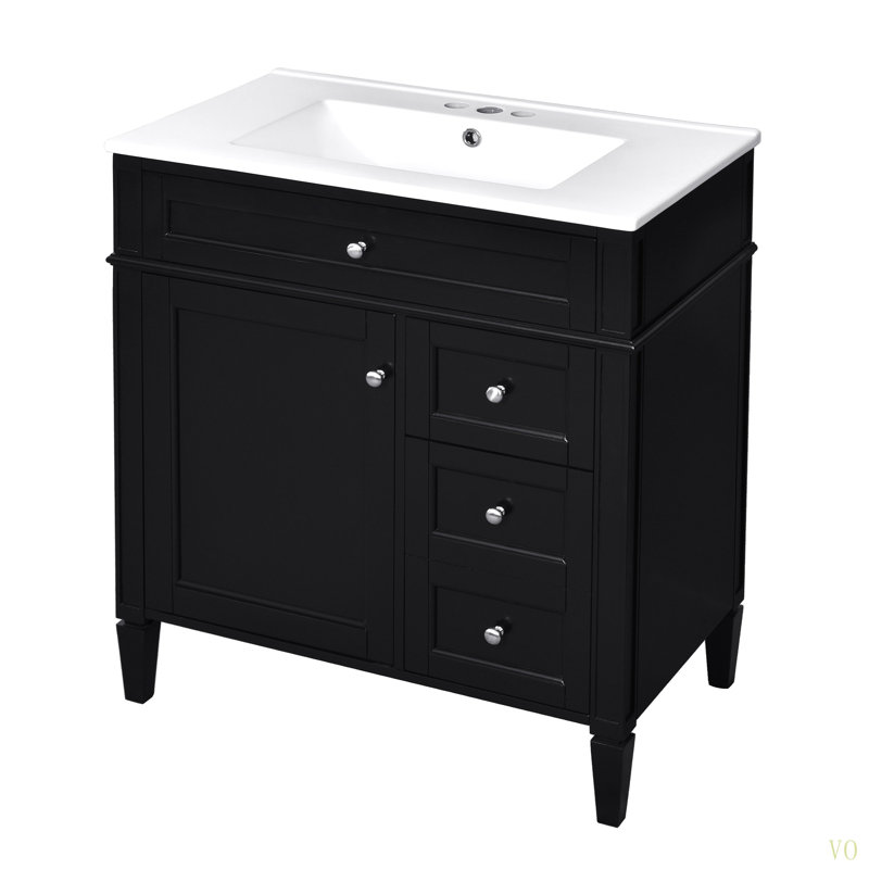 Meuble-lavabo de 30 po avec lavabo supérieur, meuble-lavabo moderne avec 2 tiroirs et tiroir escamotable, meuble-lavabo simple