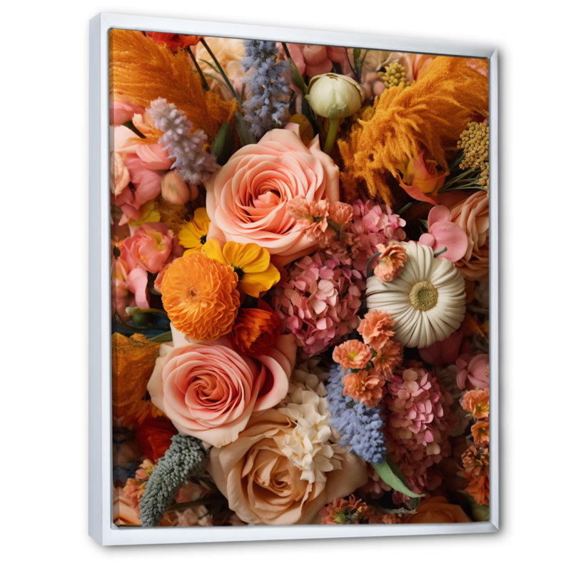 Assortiment de bouquets à la ferme II sur toile, H 44 po x l 34 po, Cadre flottant blanc