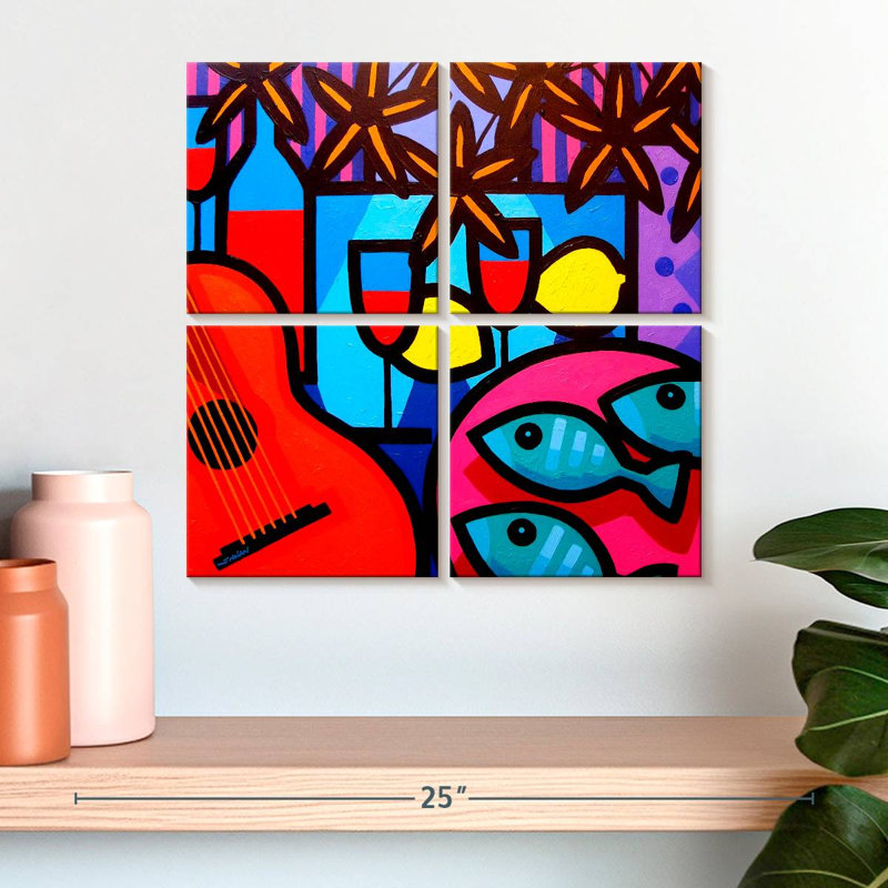 Yarlin nature morte avec guitare, H 18 po x l 18 po