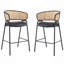 Tabouret de bar d'intérieur revêtu de métal, siège en similicuir avec dossier en rotin Wowen, ensemble de 2