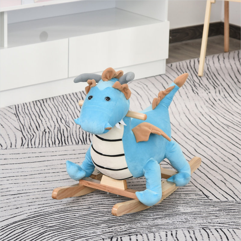 Chevaux à bascule et animaux 9,2 x 4,9 x 7,6 po avec structure en métal en peluche bleue et bois