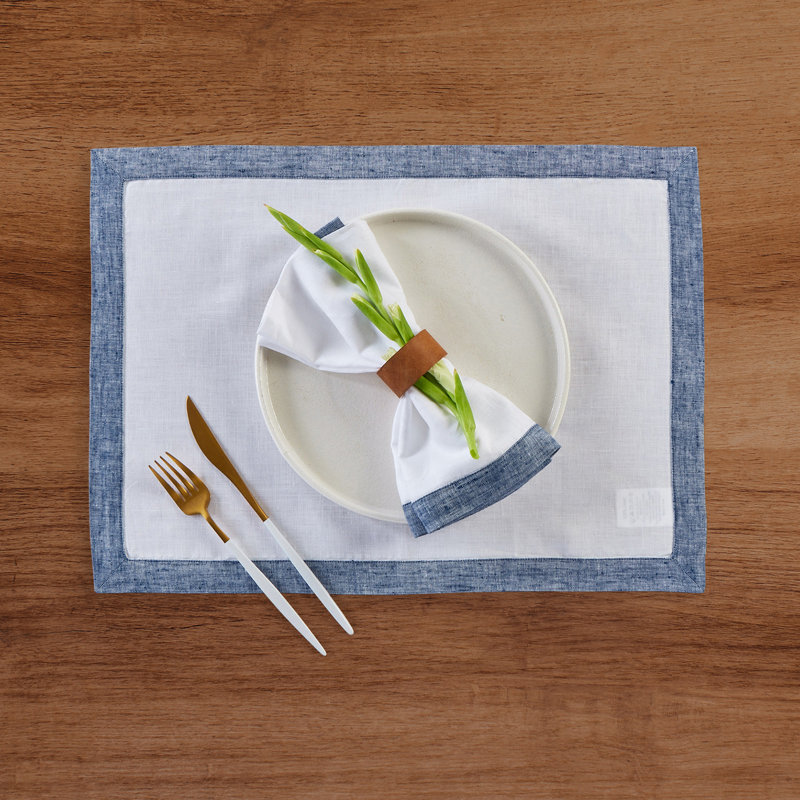 Classic - 100% Pure Linen Dinner Napkins, Chambray Indigo/White