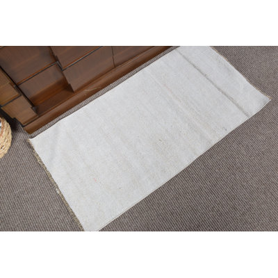 Handwoven Turkish Hemp Kilim Rug in Beige for Entryway, Decorative Oushak Kitchen Carpet