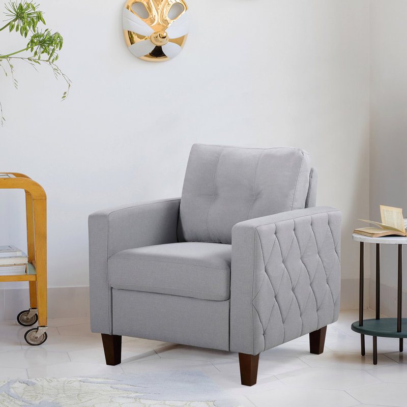 Transitional Button-Tufted Square Arm Upholstered 3-Seater Sofa Couch