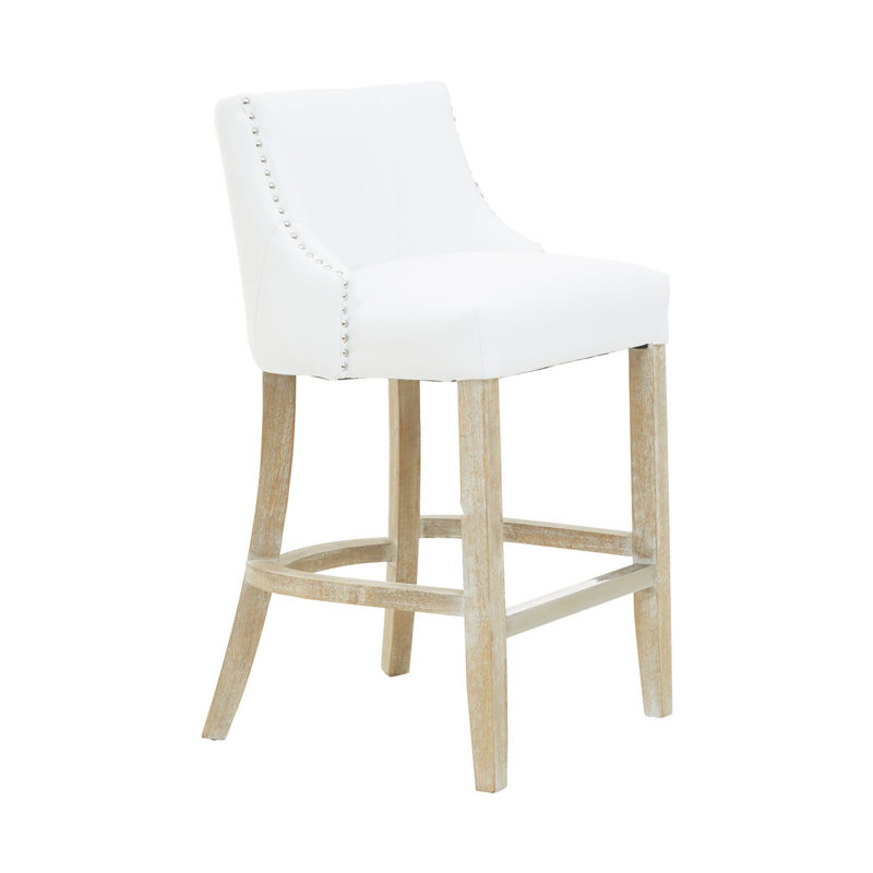 Brodeur Upholstered Counter Stool with Solid Wood Frame, Oak, Ivory