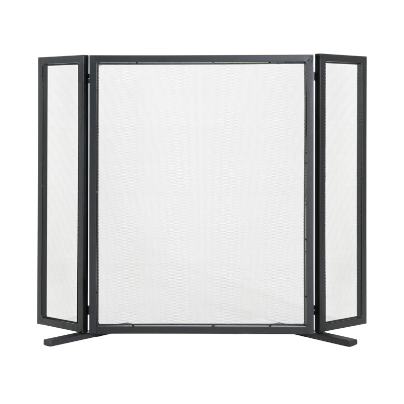 Mollet 40" x 31" 3-Panel Iron Fireplace Screen with Mesh Design