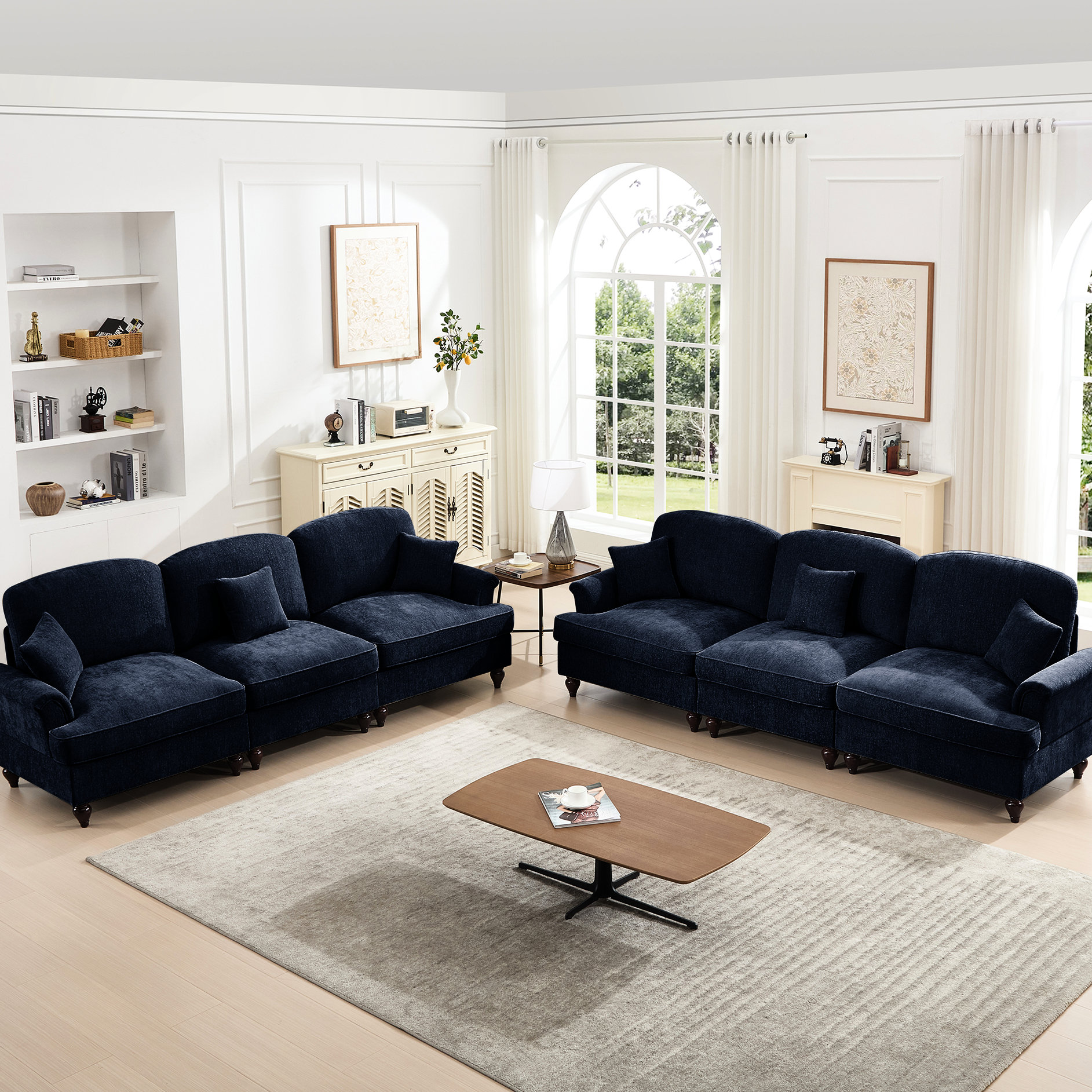 Modular Segmented Arm Latitude Run® Soft Blue 3 - Seat Chenille Modular Sectional Sleeper ...