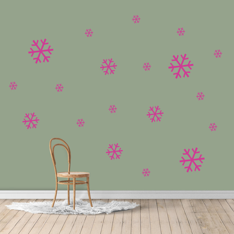 Ensemble de 19 décalcomanies murales flocon de neige, Rose vif