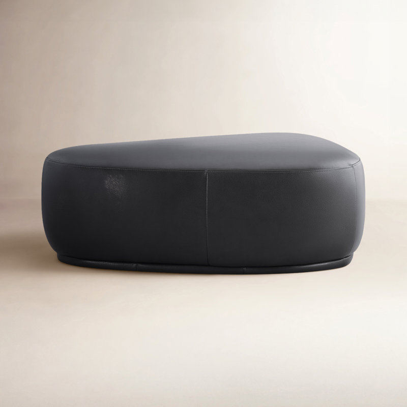Adna 44" Genuine Leather Triangular Ottoman, Impression Black Genuine Leather