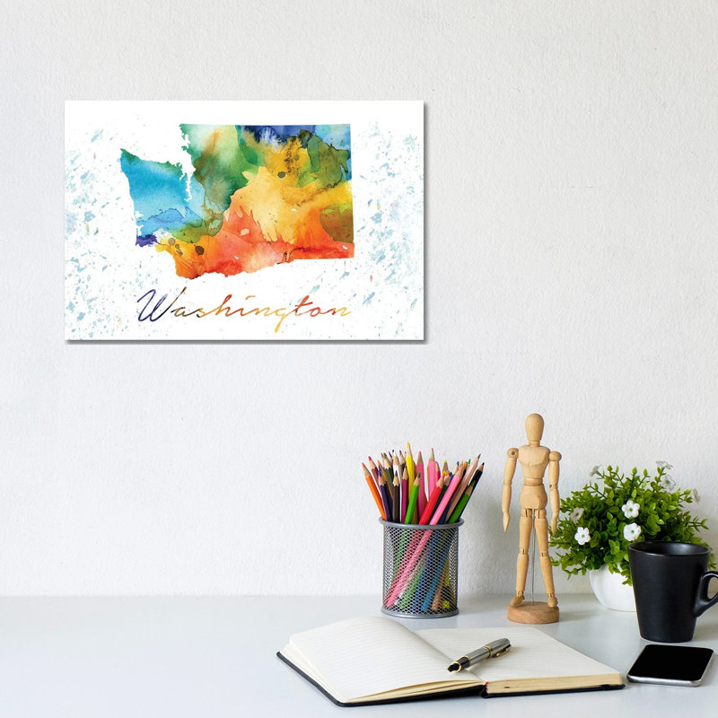 Washington State Colourful - Wrapped Canvas Print, 20.32cm H x 30.48cm W
