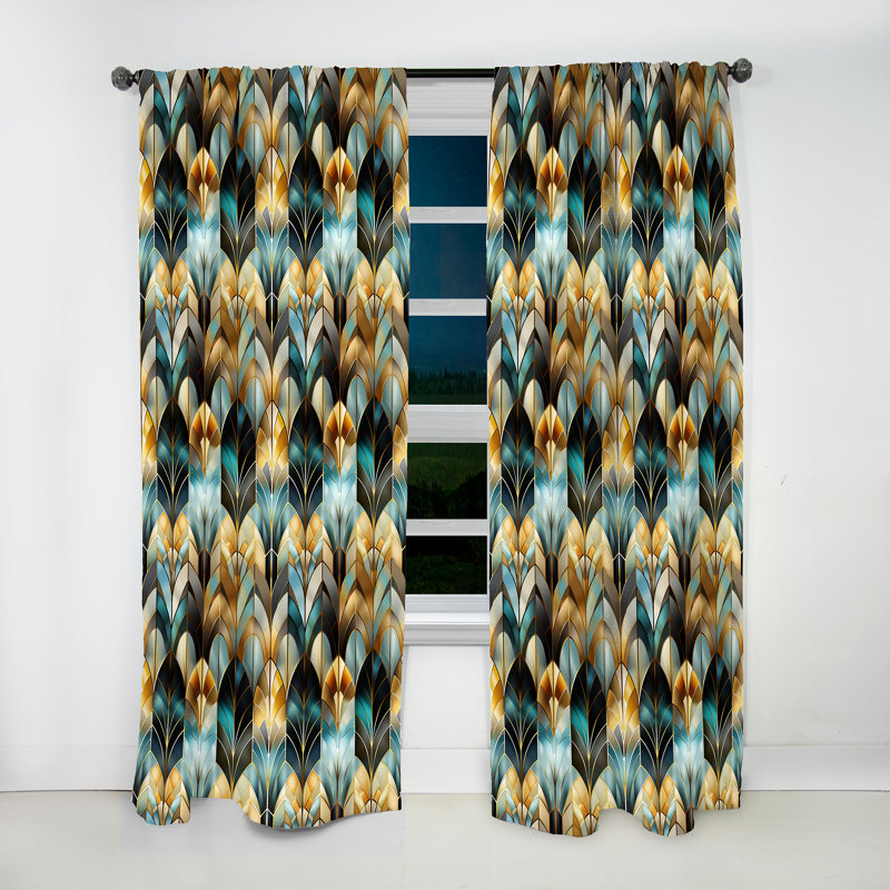 1970s Gold And Grey Geometry Pattern - Abstract Curtain - Velvet Room Darkening - 1 Panel, 52" W x 63" L