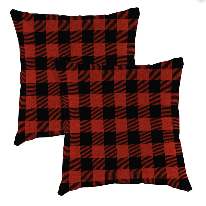 Coussin extérieur 16 po x 16 po (ensemble de 2), À carreaux rouges