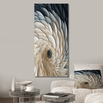 Plume blanche et bleue en spirale I - art mural géométrique