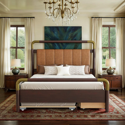 ?Queen Platform Bed w/ Trundle & Storage Drawers - Modern PU Leather, Solid Wood Frame