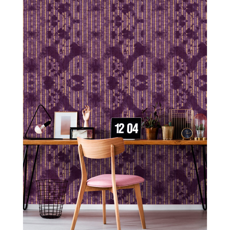World Of Fabrics Striped Wallpaper Roll, Purple/Gold