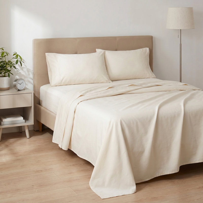 Ensemble de draps hypoallergéniques, Ensemble de draps simple extra long avec 3 taies d, Crème