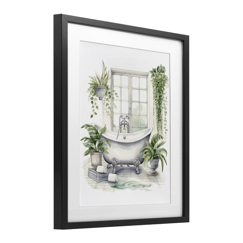 «Lush ery Bath & Window», reproduction sous verre encadrée, design par Lette and Lined, Noir, H 16 po x l 13 po