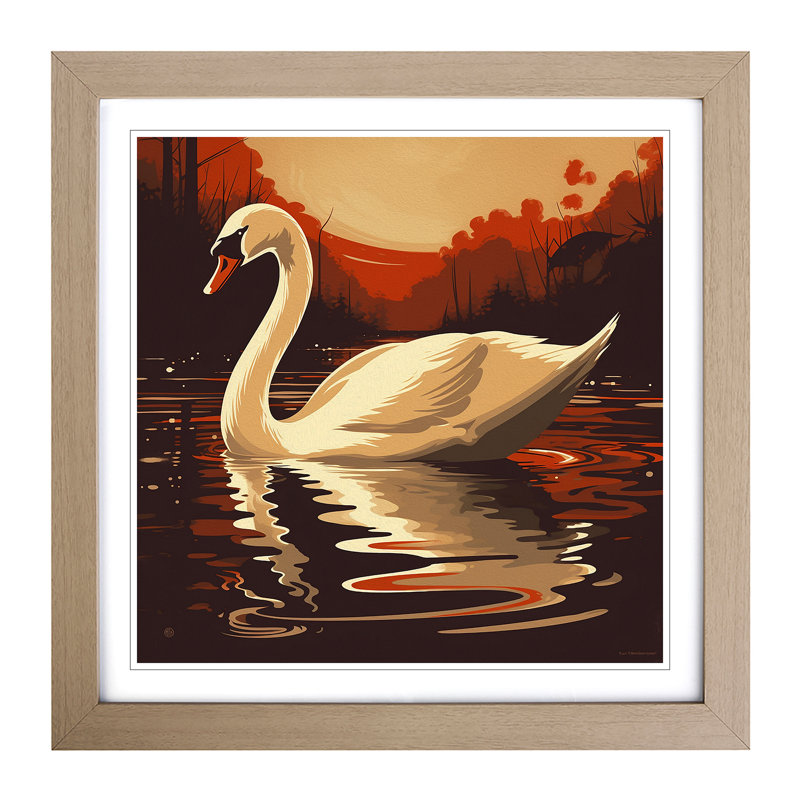 Swan Retro Art No.5 - Framed Print, Oak
