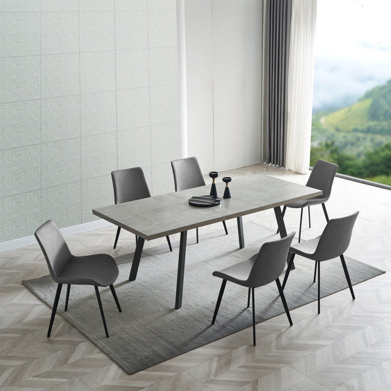 Josman Faux Leather Upholstered Dining Chair with Steel Legs, Gray, 6