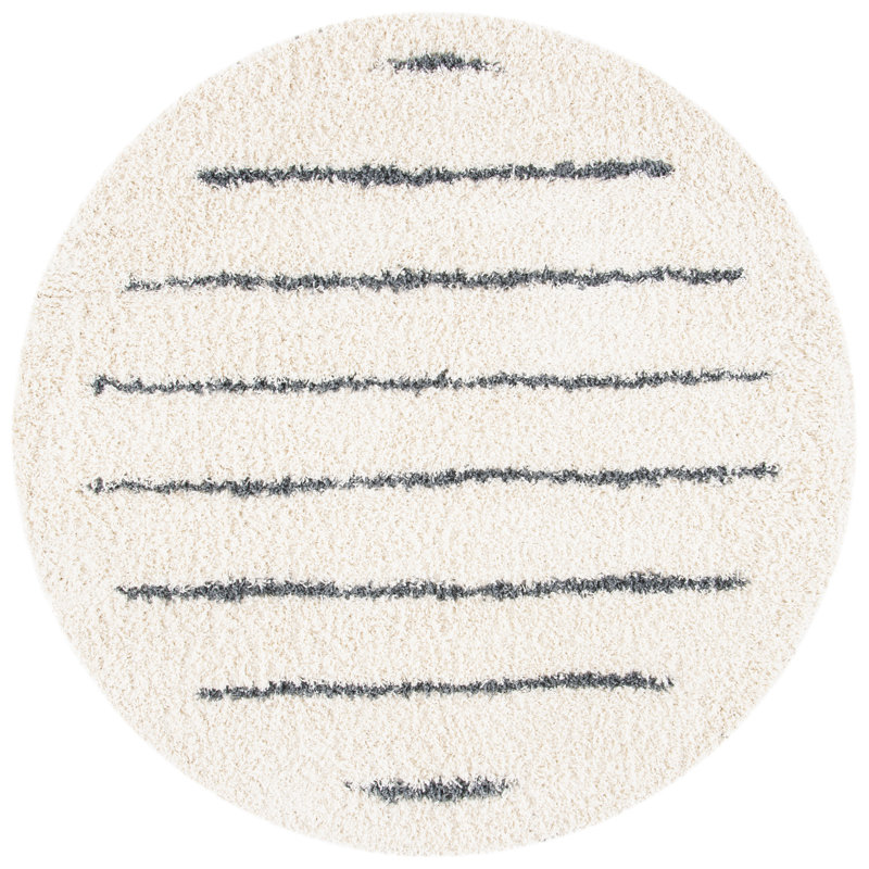 Tapis rayé ivoire / gris foncé Siragan, Rond 2 pi 7 po