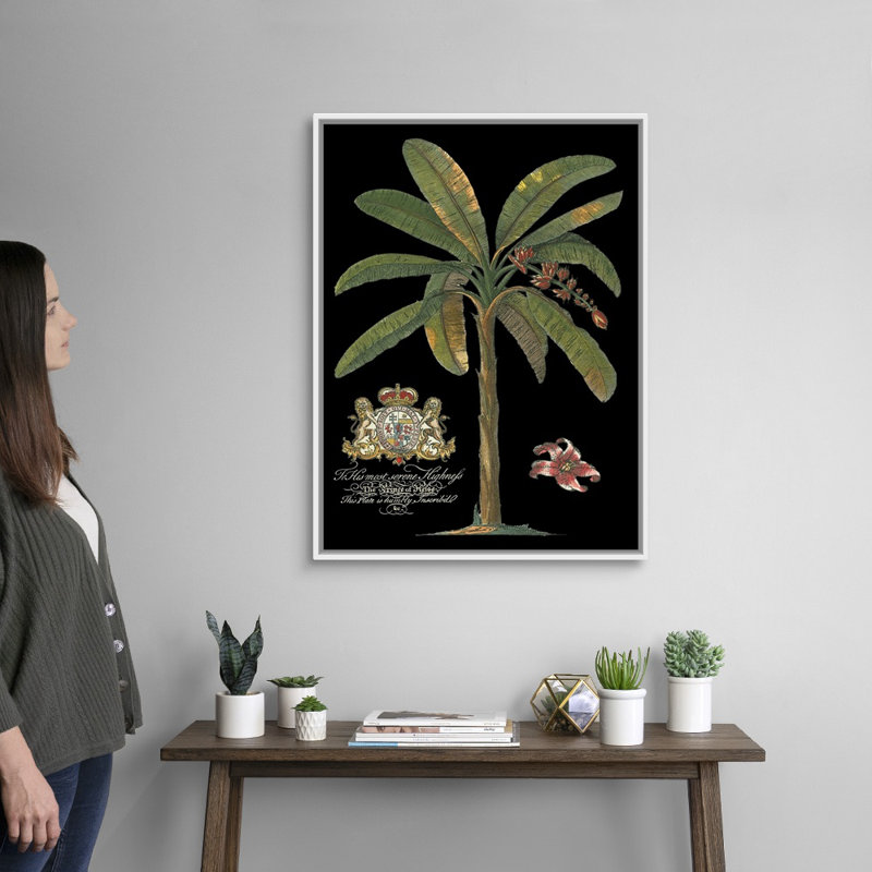 Palmier sur toile II noir, art mural, Toile avec cadre blanc, H 32 po x l 24 po x P 1,25 po