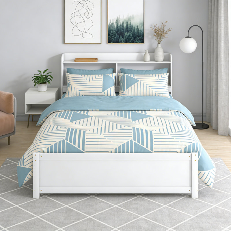 Full Size Bed With Trundle & Bookcase Headboard, Espresso, White