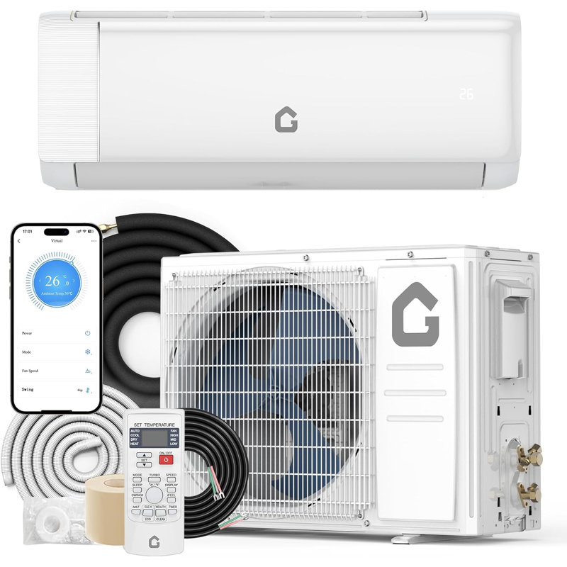 Mini climatiseur à deux blocs de 12 000 BTU et pompe à chaleur, technologie inverseur 21 SEER2, WiFi activé, climatiseur sans conduit et chauffage combiné, refroidit 750 pieds carrés pi, comprend un ensemble d'installation complet, 208-230 V