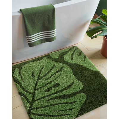 Tapis de salle de bain carré 31 po x 31 po, tapis de bain feuille verte Monstera, tapis de bain lavables antidérapants, tapis de bain doux en microfibre absorbant Deliciosa