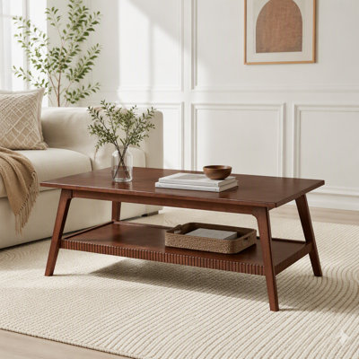 Solid Wood Rectangular Coffee Table with Storage Shelf