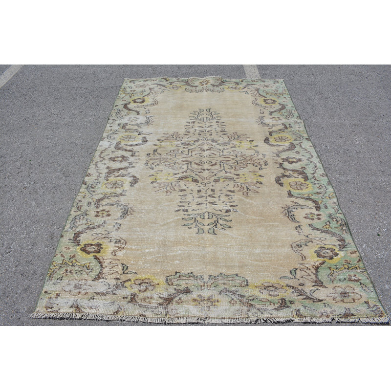 Tapis beige Anatolian, tapis rétro, tapis turc, tapis géométriques, grands tapis de 5,6 x 8,9 pi