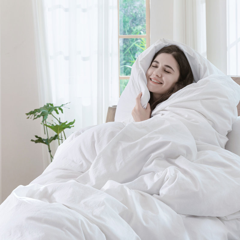 Ensemble de housse de couette 100% coton délavé MooMee, Housse de couette surdimensionnée pour grand lit , Blanc brillant