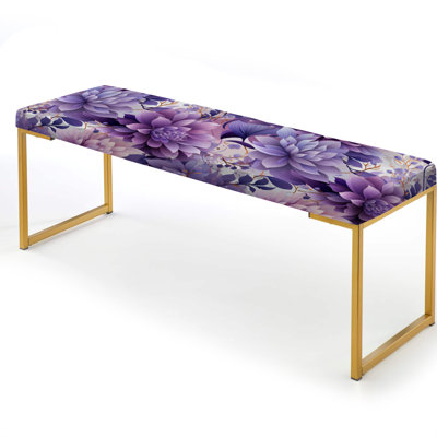 Purple Poppies Harmony - Floral Upholstered Gold Bench