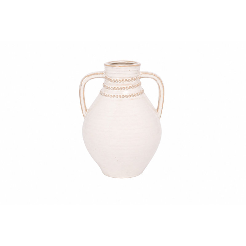 Vase en céramique avec poignées Amphora, blanc et beige