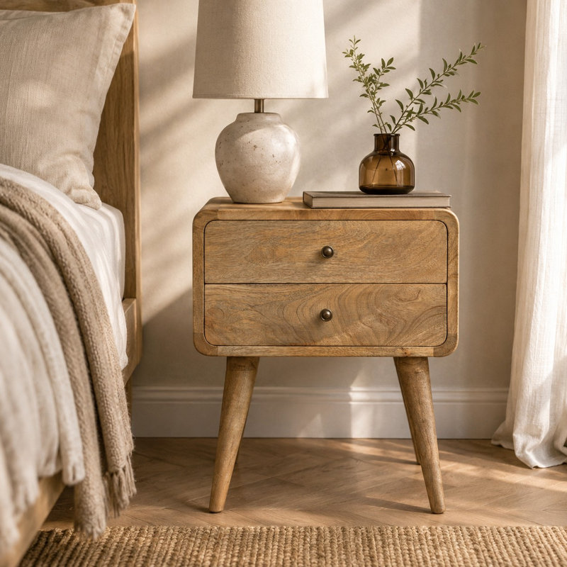 Sterger 45cm W Solid Wood Bedside Table, Oak