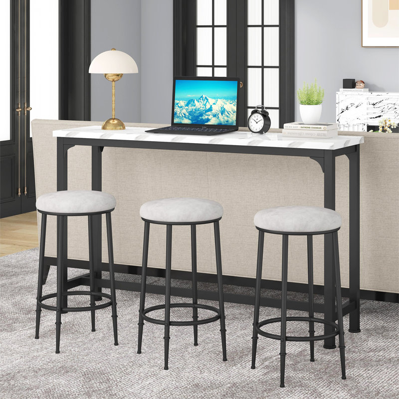 Kyrie Modern Kitchen Counter Height Dining Table Set with 3 Bar Stools, White, Black
