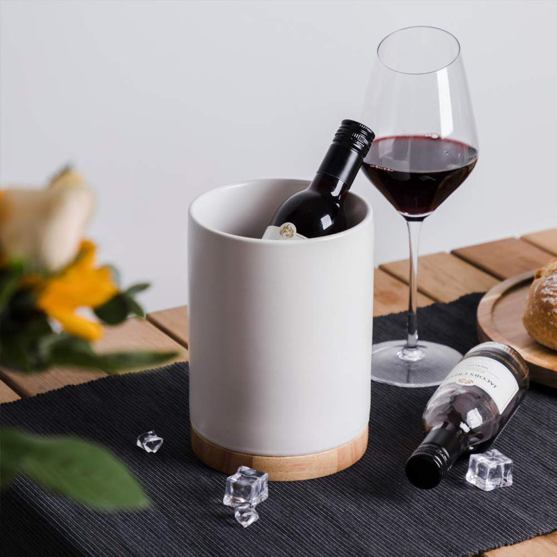 Porte-ustensiles de cuisine avec fond en bois, pot à ustensiles en céramique de 6,7 po pour contenir les spatules