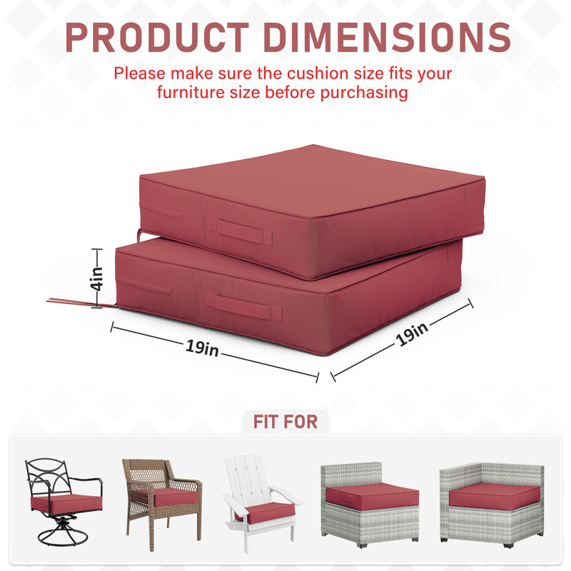 Coussins de siège d'extérieur (ensemble de 2), Rouge / fuchsia, 4 pouces, L 19 po x P 19 po