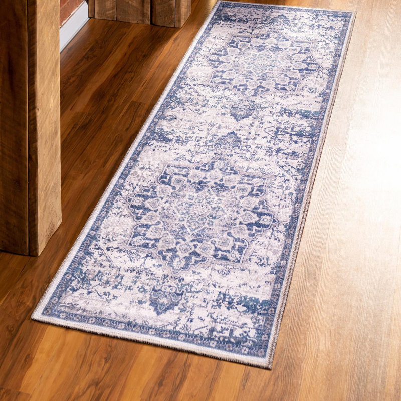 Matsumura Oriental Gray/Blue Area Rug, Runner 2' x 4'1"