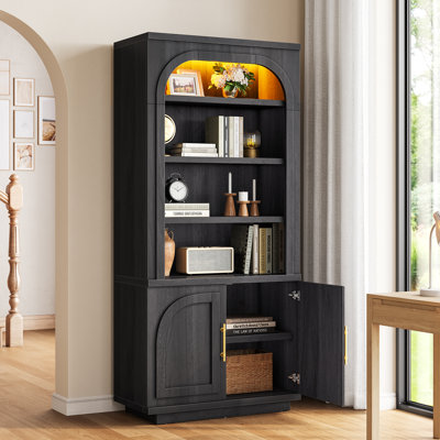 70.87" H 6-Tier Bookcase with Storage Cabinet & LED Lights