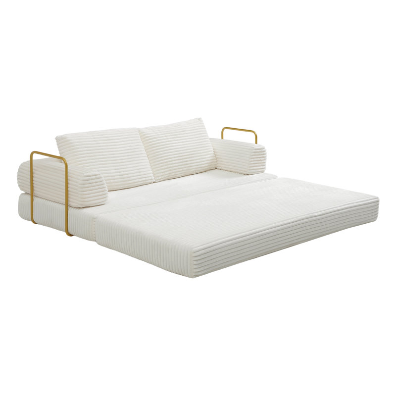  5-in-1 Convertible Sofa Bed - No Assembly Required, 78.7" Oversized Sleeper Sofa, FrameLess Boneless Couch & Removable Washable Corduroy Covers, Includes 2 Pillows, Beige
