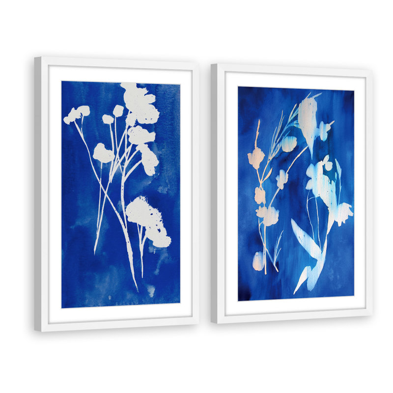 «A Touch of Royal Blue Diptych», ensemble de 2 reproductions de peintures à l'acrylique encadrées