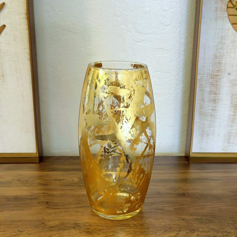 Vase AMaryllis, Hauteur totale - 10 po, Transparent / Doré