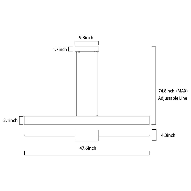 47 po Luminaire suspendu rectangulaire DEL