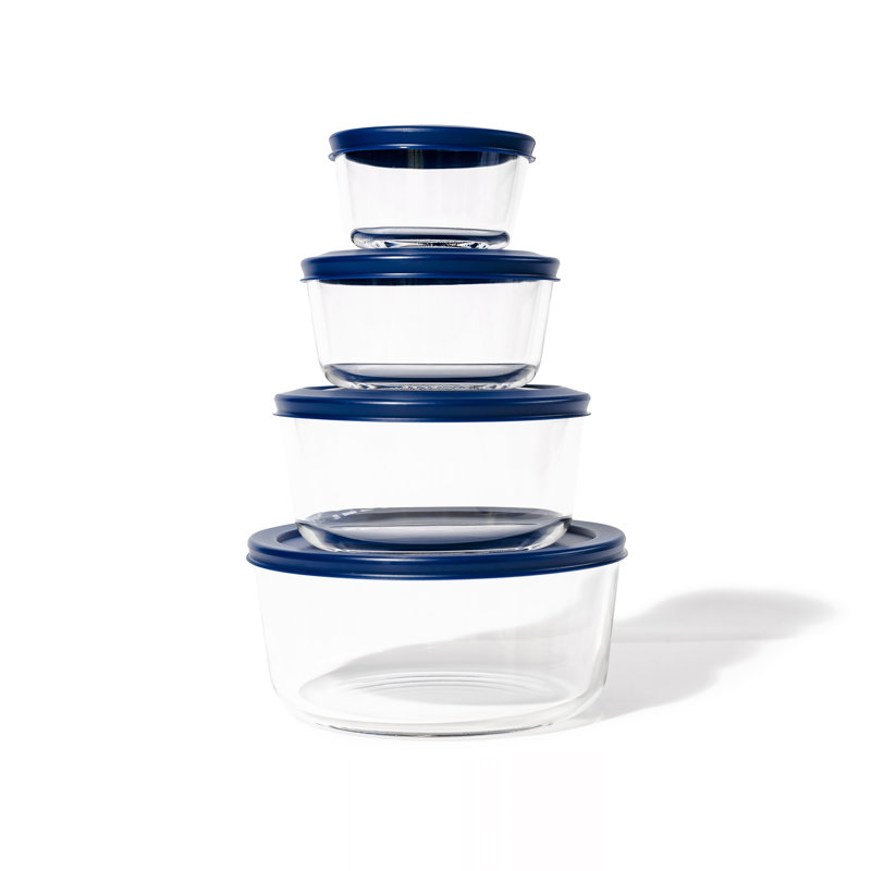 Ensemble de 8 contenants pour nourriture en verre, Bleu