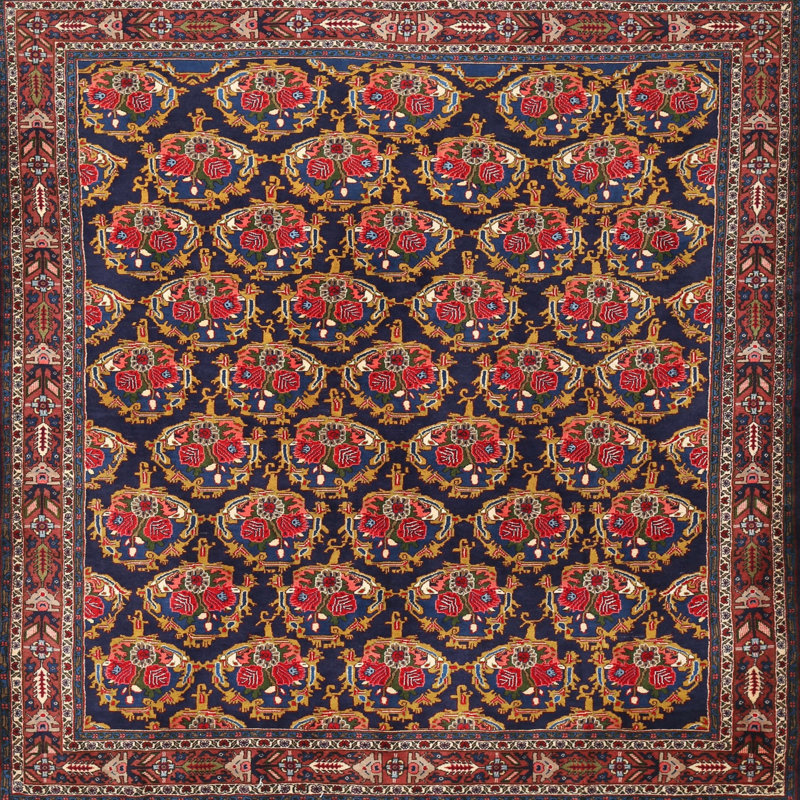 Tapis traditionnel rouge / noir Agyen, Rond 5 pi