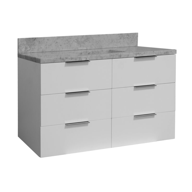 Mitchell 48'' Single Bathroom Vanity with Top, Carrara Marble, White