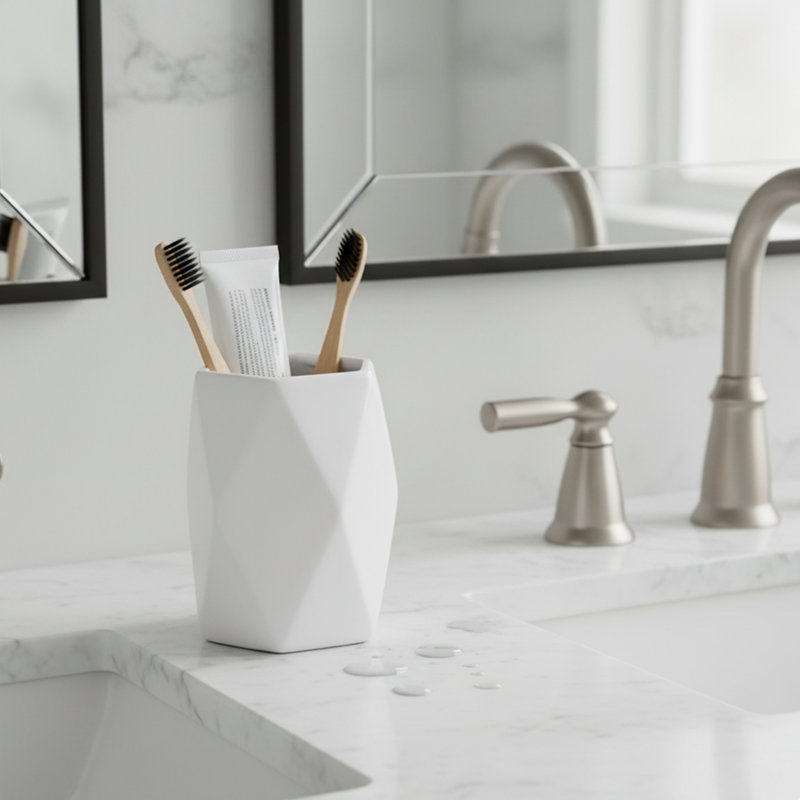 Porte-brosse à dents et verre Diamond, Blanc