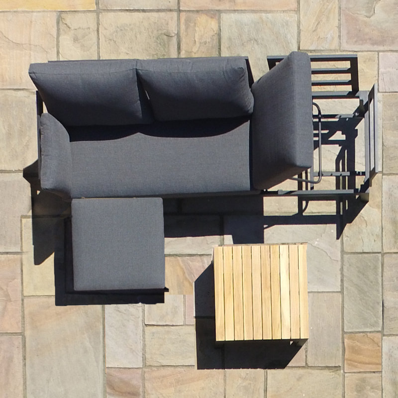 Brichelle Chaise Aluminium Sofa Set - with Teak Coffee Table - Charcoal