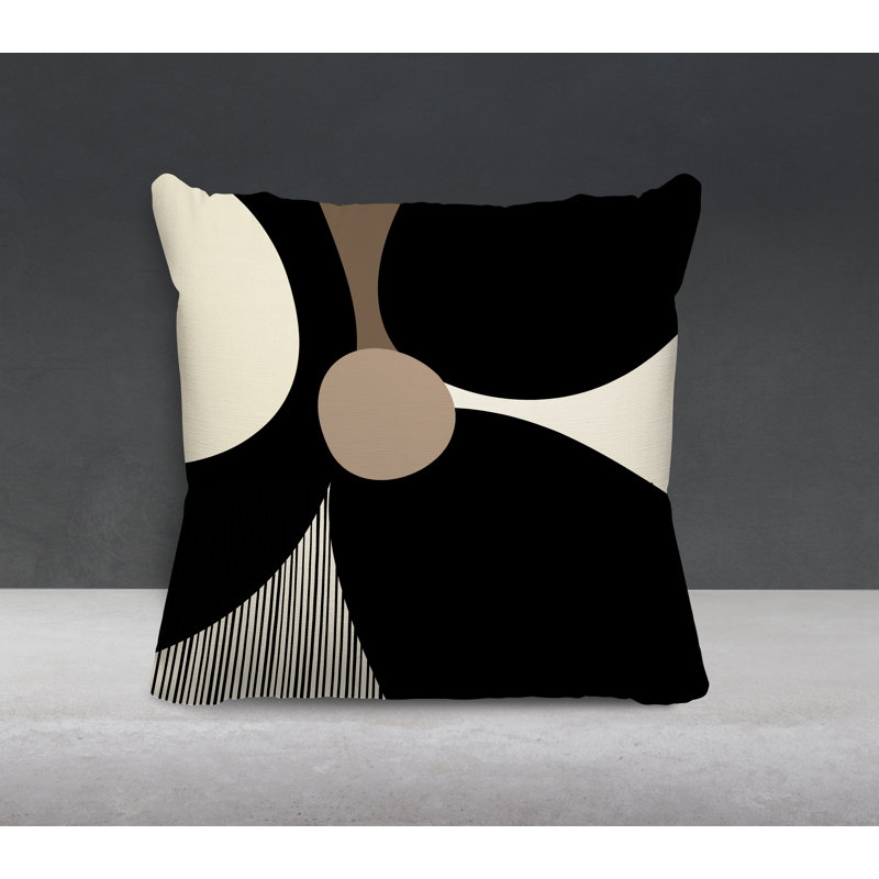 Coussin intérieur / extérieur en polyester filé Lara, 19 po x 19 po, Noir / Blanc cassé